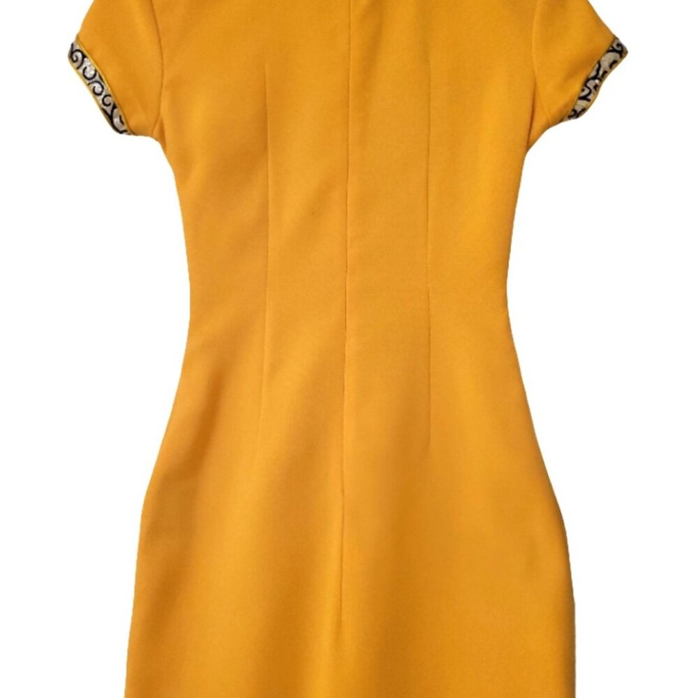 Golden Brocade Mandarin Qipao Dress – Elegant Cheongsam style Formal Wear - Picture 4 of 12